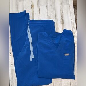 Figs XXS royal blue high waisted straight leg set